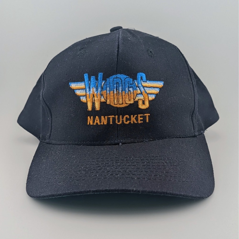 Vintage Wings Nantucket MA TV Show 90s Black Logo Snapback Hat Cap